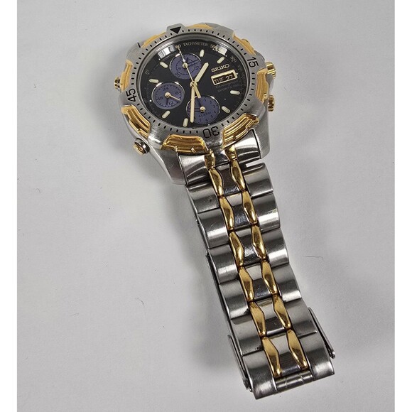 Vintage Seiko Sports 150 Chronograph Quartz 7T39 6A09 Watch Men's Black Dial - Picture 6 of 7